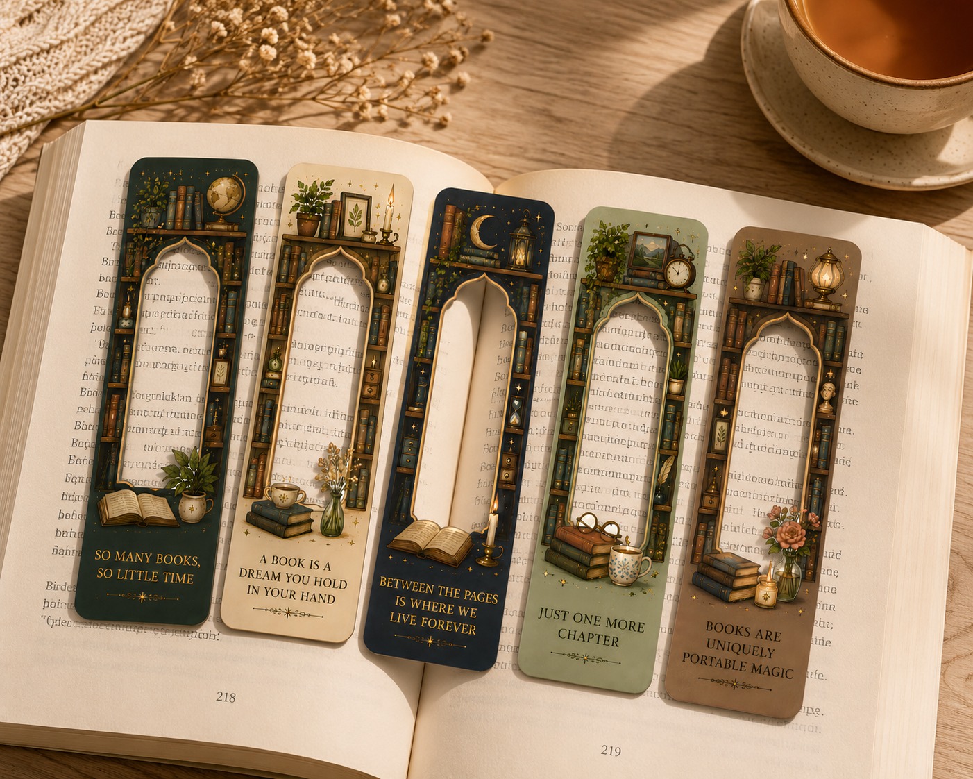 Kütüphane Window Kitap Ayracı 5’li Set | Vintage Kitaplık Temalı Ayraç