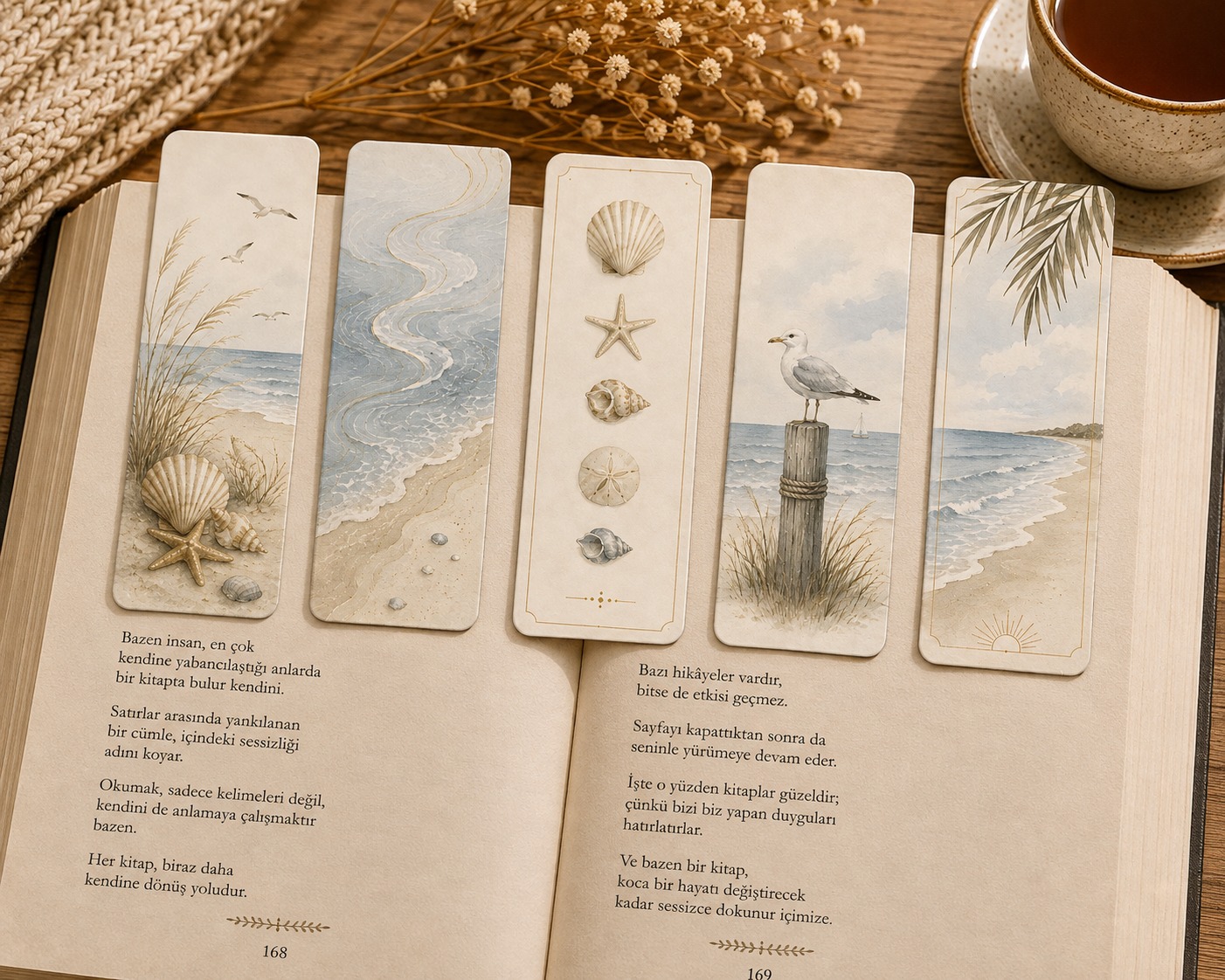 Deniz Esintisi Klasik Kitap Ayracı 5’li Set | Sahil ve Deniz Temalı Ayraç