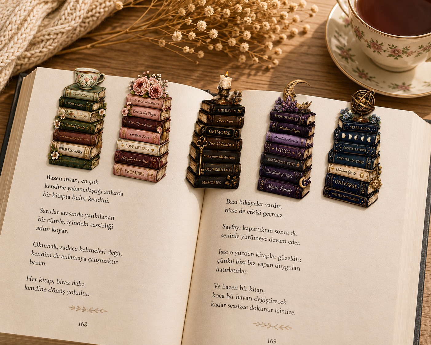 Kitap Yığını Temalı Kitap Ayracı – 5’li Set | Kitap Tutkunlarına Özel