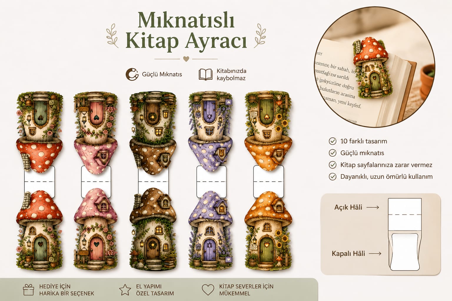 Mantar Evler Kitap Ayracı – 5’li Set | Masalsı Orman Teması