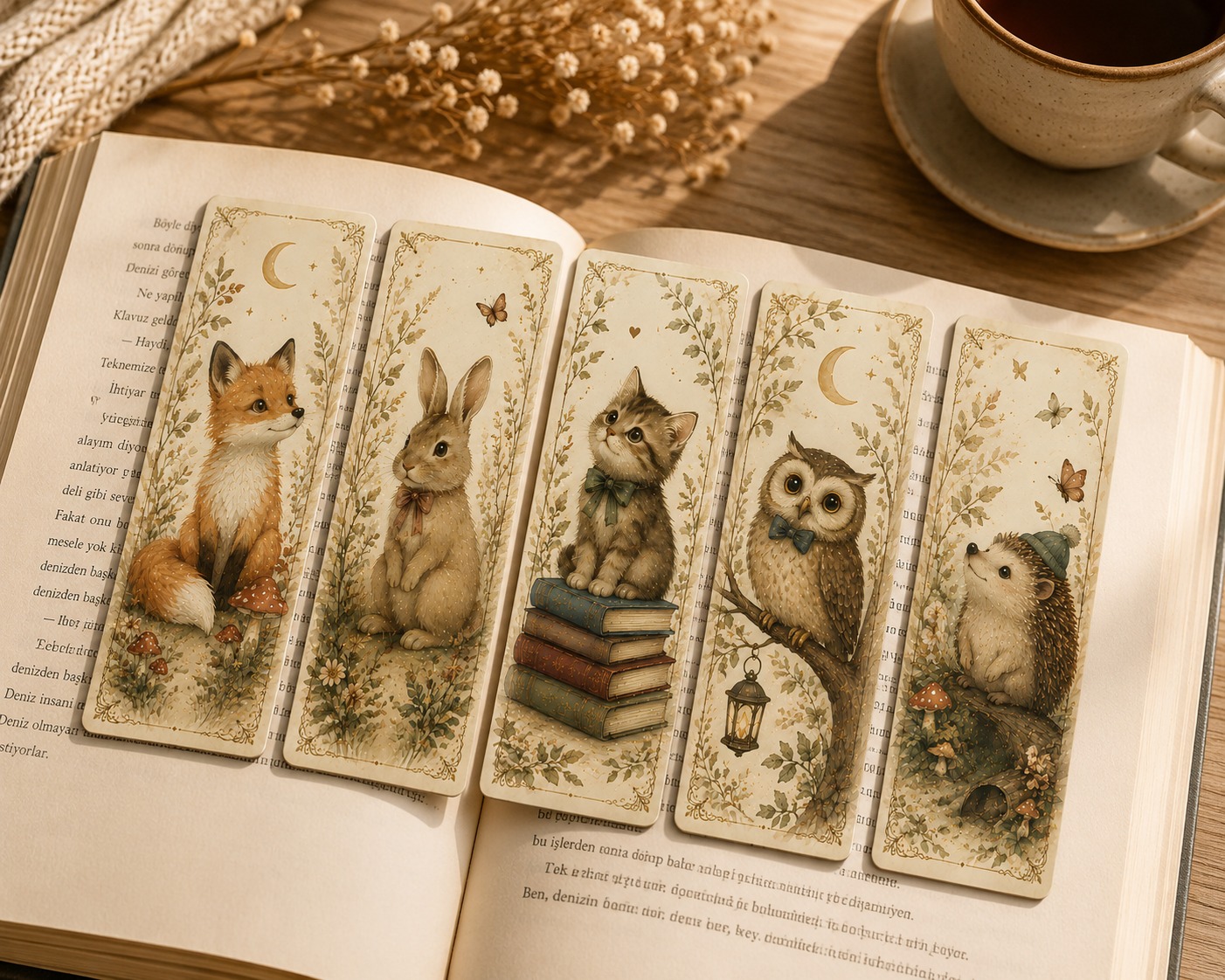 Orman Dostları Klasik Kitap Ayracı 5’li Set | Sevimli Hayvan Temalı Ayraç
