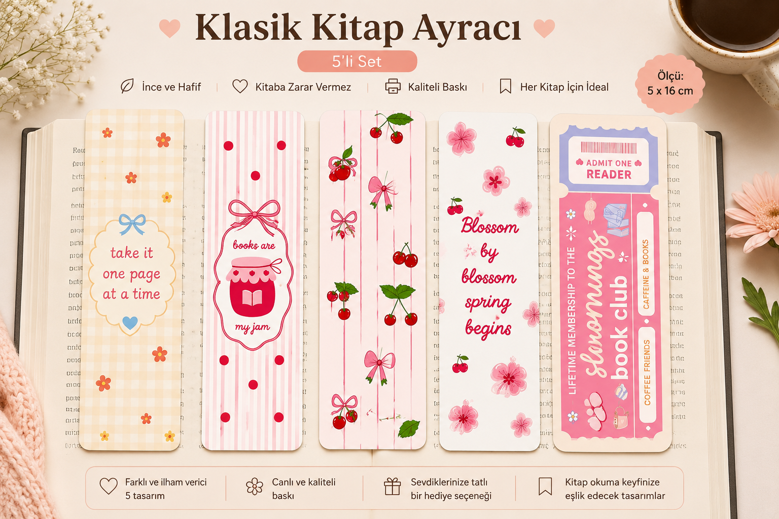 Kiraz & Fiyonk – Klasik Kitap Ayracı 5’li Set