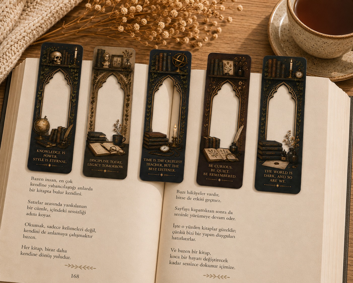 Dark Academia Window Kitap Ayracı 5’li Set | Gotik Vintage Kitap Ayracı